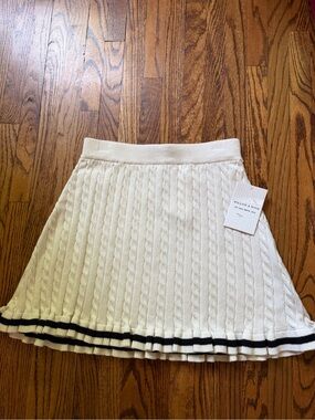 Willow & Wind Cream Cable-Knit Circle Skirt with Black Hem Stripes